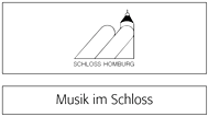 Die Grafik zeigt ein stilisiertes Schloss Homburg und den Text "Musik im Schloss"