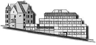 Die Grafik zeigt eine Zeichnung, die das Gebäude des Kreisgesundheitsamtes in Gummersbach darstellt