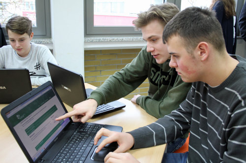 Philipp Eisenkrein und Edin Gutic nutzen die vielen Möglichkeiten des Berufsfinders im Internet. (Foto: OBK)  