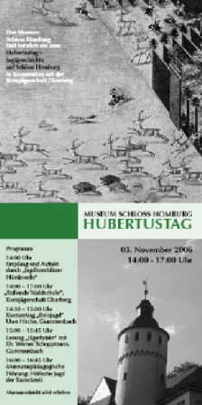 Die Abbildung zeigt stark verkleinert die Titelseite des Flyers zum Hubertustag auf Schloss Homburg