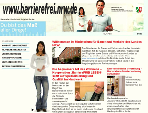 Verkleinerte Abbildung der Homepage www.barrierefrei.nrw.de mit Link zu dieser Homepage