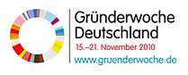 Logo Gründerwoche Deutschland 15. - 21. November 2010 mit Link zur Homepage www.gruenderwoche.de 