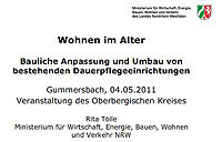 Startseite der PDF-Datei mit den Folien eines Vortrages im Workshop vom 04.05.201 "Wohnen im Alter"