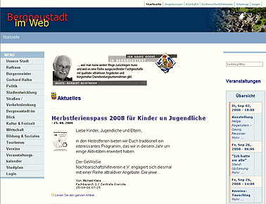 Homepage der Stadt Bergneustadt mit Link zur Homepage