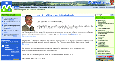 Grafik zeigt die verkleinerte Homepage der Gemeinde Marienheide Grafik zeigt die verkleinerte Homepage der Gemeinde Marienheide