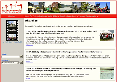 Homepage der Stadt Radevormwald mit Link zur Homepage Homepage der Stadt Radevormwald mit Link zur Homepage