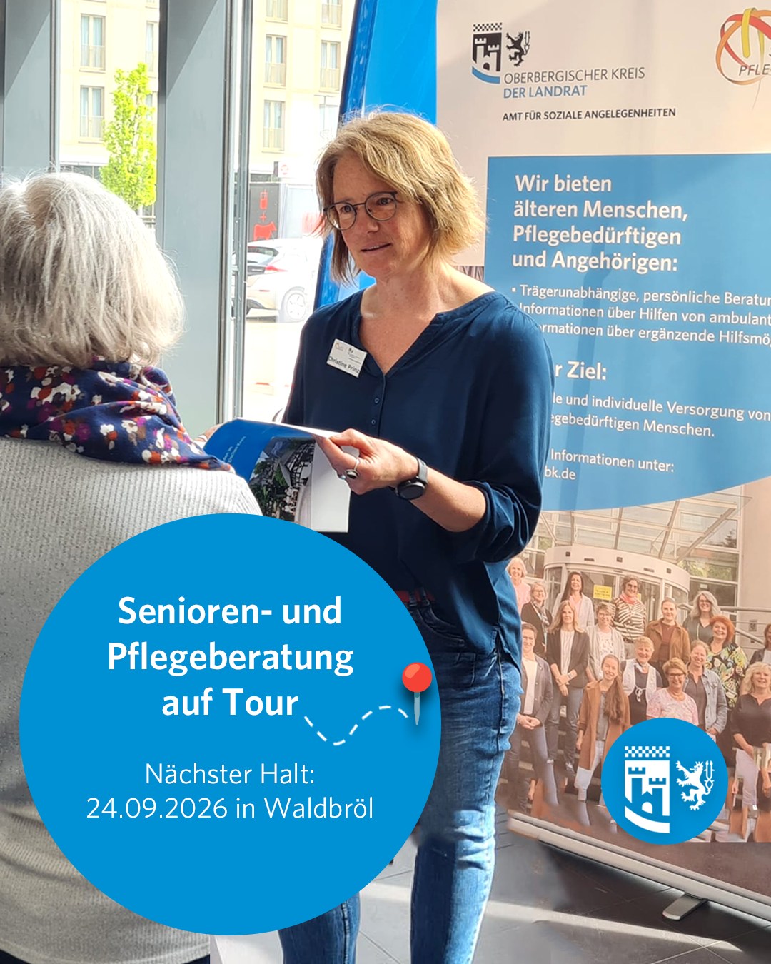 Unsere Senioren- und Pflegeberatung ist regelmäßig zusammen mit den Kommunen und OBERBERG_FAIRsorgt auf den oberbergischen Wochenmärkten unterwegs. 

🤗 Ihr könnt euch am Infostand zu Unterstützungsangeboten, der Finanzierung von Pflege und anderen Hilfen beraten lassen. 

Die Mitarbeiterinnen beraten über alle Themen rund ums Älterwerden. 

🧓👵 Es kann dabei von Unternehmungen mit Gleichgesinnten bis zur Organisation der Pflege um alles gehen, was die Menschen im Alter oder auch bei der Versorgung ihrer Angehörigen bewegt. 
___________________
⁣

Die nächsten Termine:

📅 Donnerstag, 24.09.2026
⏰  07:00 Uhr - 12:00 Uhr
📍  Wochenmarkt Waldbröl

___________________
⁣
Ihr habt an den Termin keine Zeit und wollt Informationen? ⁣

👉 Dann schaut mal hier vorbei: www.obk.de/seniorenberatung⁣
__________________

#beratung #pflege #senioren #pflegeberatung #oberbergischerkreis #meinschönsterlandkreis