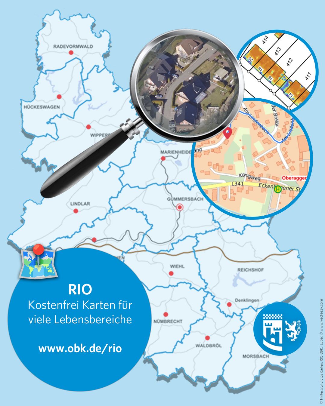 RIO ist unser Raum Informationssystem für die Öffentlichkeit. 

Unter 👉www.obk.de/rio erhaltet Ihr kostenfrei Einsicht in Karten u. a. zu diesen Lebensbereichen: 
🏗️ Bauen und Wohnen 

👨‍👩‍👦Familie und Soziales 

🚲 Freizeit und Tourismus 

🗺️ Historische Karten und Luftbilder 

🏡 Klima, Natur und Umwelt 

In RIO lässt sich nach Orten, Adressen und Flurstückkennzeichen im Oberbergischen Kreis suchen. 

📍 Die meisten Karten sind für den PDF-Druck (DIN A4) freigegeben. Ihr könnt sie kostenfrei als nicht amtliche Karte für den Eigengebrauch verwenden. 🖨️ 

#karten #bauen #freizeit #oberbergischerkreis #meinschönsterlandkreis