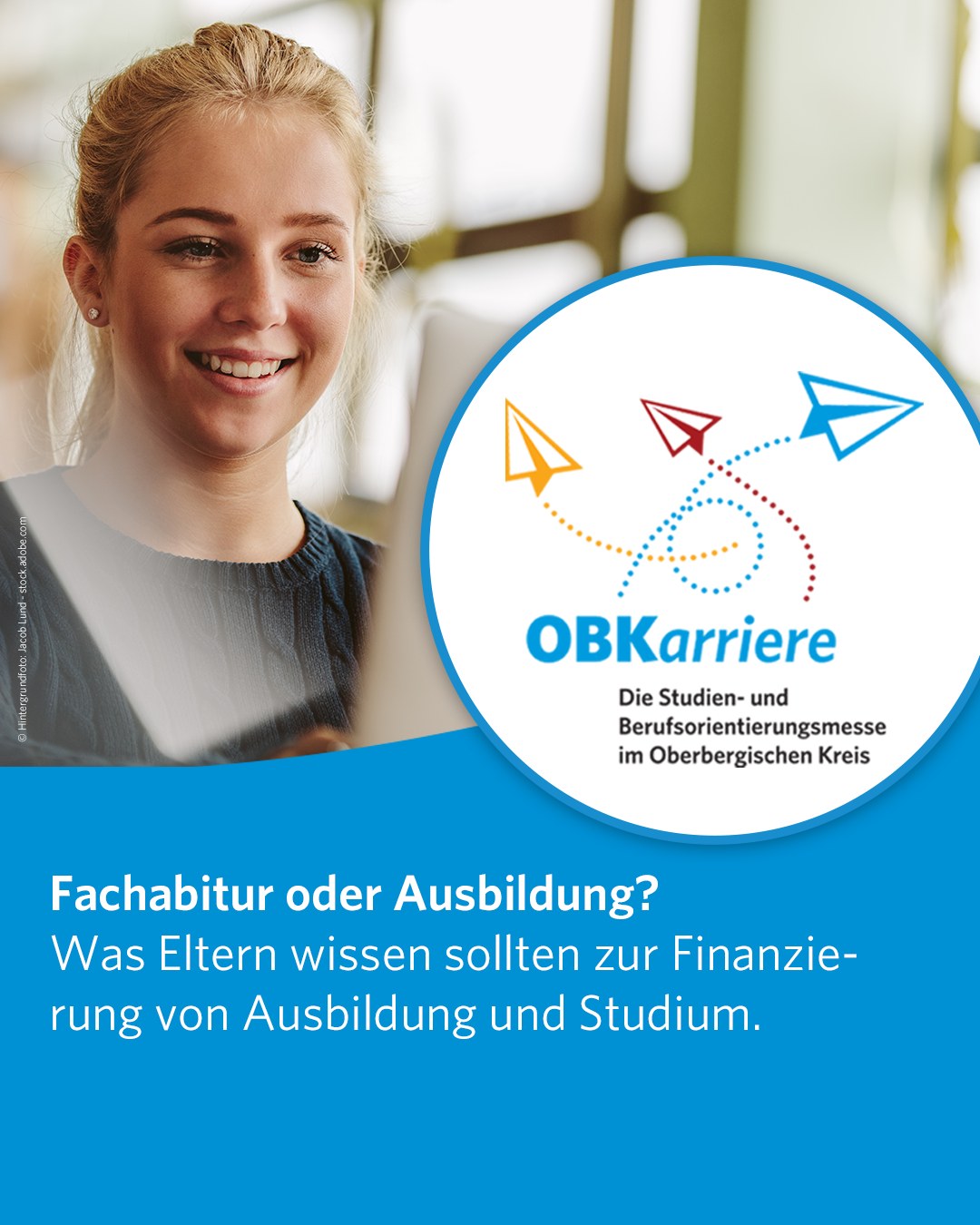 Ihr Kind macht bald Fachabitur oder Abitur? 🧑‍🎓 

Nach dem Motto "Kleine Pause - Große Wirkung" können alle Fragen rund um Finanzierung von Ausbildung und Studium gestellt werden. Gemeinsam sprecht Ihr mit Expertinnen und Experten der Agentur für Arbeit und des BAföG-Amtes über BAföG, Ausbildungsförderung (z.B. BAB), Stipendien und Zuschüsse. 👨‍👩‍👦 

Im Rahmen der OBKarriere veranstaltet unsere Kommunalen Koordinierungsstelle Übergang Schule-Beruf/Studium in Kooperation mit der TH Köln – Campus Gummersbach ein zusätzliches digitales Elternangebot für berufstätige Eltern.

Es gibt zwei Zeit-Slots, an denen Ihr online und kostenlos teilnehmen könnt - ganz ohne Anmeldung.🤝 

Hört gerne rein! 

📆 Donnerstag, 15. Oktober 2026
🕙 Slot 1: 10:00 bis 10:40 Uhr 
🕛 Slot 2: 12:00 bis 12:40 Uhr 
💻Online unter: www.obkarriere.de/messen/digitales-elternangebot

❗Achtung: Bei der Auswahl der Termine tretet Ihr direkt der Zoom-Konferenz bei.

#oberbergischerkreis #oberberg #meinschönsterlandkreis #obk #oberbergisch #oberbergischesland #kreisverwaltung #bergischesland #ausbildung #studium #dualesstudium #karriere