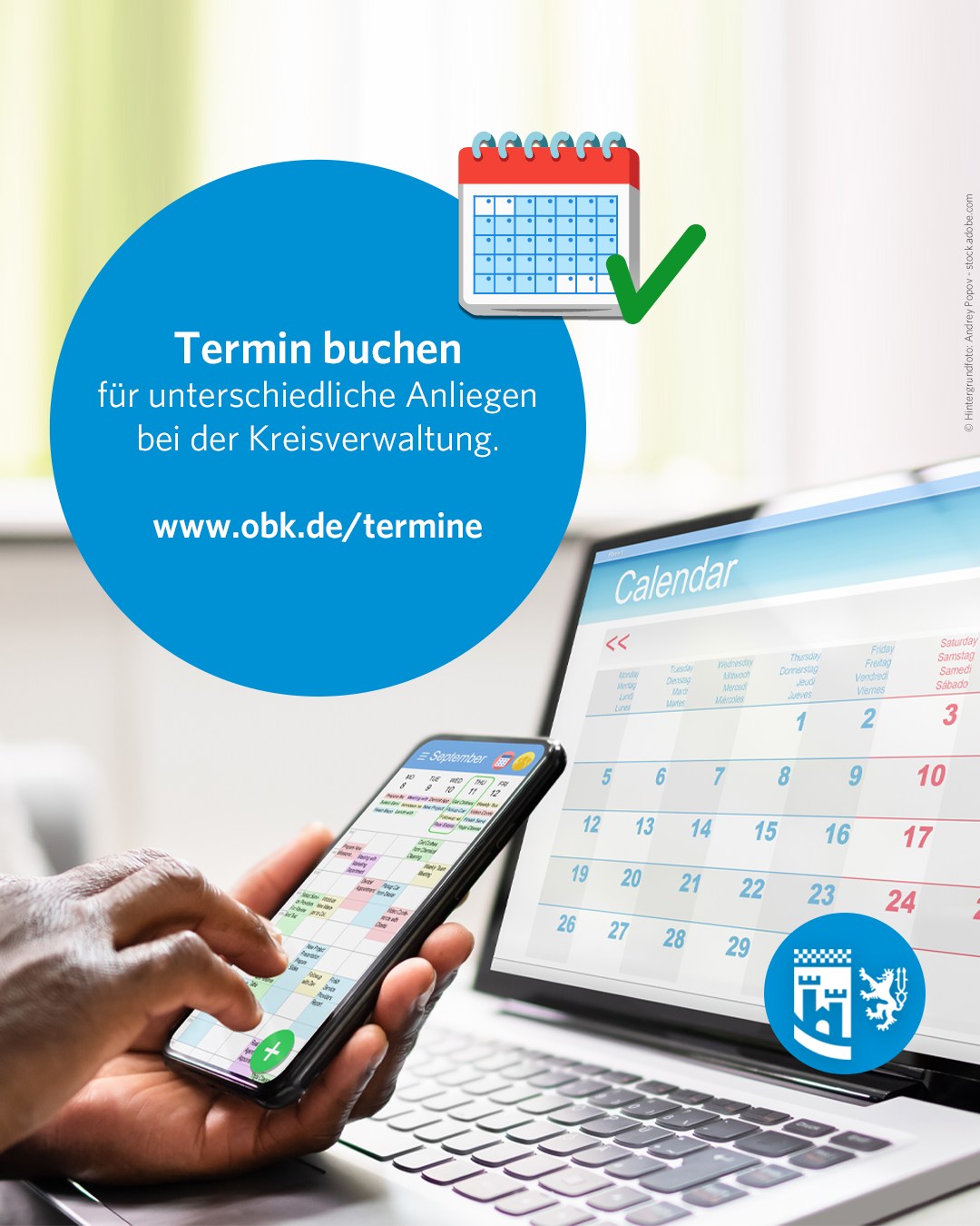 📅 Kennt ihr schon unsere Online-Terminvereinbarung unter www.obk.de/termin?

Dort könnt ihr Termine für folgende Bereiche bei uns buchen:

👶 Beurkundungen durch das Kreisjugendamt (Vaterschaft, Unterhalt)
🚗 Führerschein- und Zulassungsstelle (Terminbuchung verpflichtend!)
🦌 Jagdschein (Abgabe von Unterlagen zur Erteilung oder Verlängerung)
🩺 Gesundheitsamt

#oberbergischerkreis #oberberg #meinschönsterlandkreis #obk #oberbergisch #oberbergischesland #kreisverwaltung #bergischesland