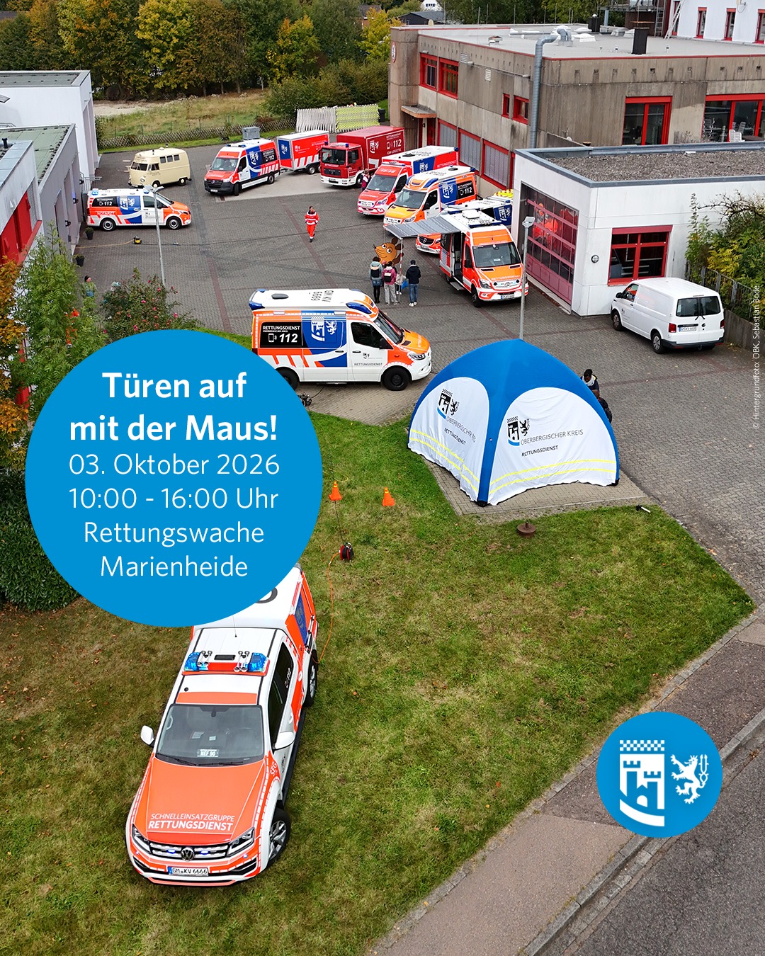 Türen auf mit der Maus! 👨‍👩‍👦 

Anlässlich des Sendung mit der Maus Türöffnertags öffnen wir am 03. Oktober 2026 von 10:00 - 16:00 Uhr die Türen und Tore unserer Rettungswache in Marienheide. 🚑 

Was passiert eigentlich auf einer Rettungswache? Beim Türöffnertag könnt Ihr unseren Wachalltag hautnah erleben, die Wache erkunden und unsere Einsatzfahrzeuge und Ausstattung entdecken. 

🚨 Um 14:30 Uhr wird es spannend: Auf dem Hof unserer Wache zeigen wir bei einer Einsatzübung, wie die Zusammenarbeit verschiedener Einsatzkräfte funktioniert. Erstmalig ist in diesem Jahr auch das Amt für Brand-, Zivil- und Katastrophenschutz mit dabei und stellt seine Arbeit und Ausstattung vor. 🚒 

Eine Anmeldung ist nicht erforderlich. Kommt einfach vorbei! 🤗 
Wir freuen uns auf euch!

#oberbergischerkreis #oberberg #meinschönsterlandkreis #obk #oberbergisch #oberbergischesland #kreisverwaltung #bergischesland #notfallsanitäter #sanitäter #leitstelle #rettungsassistent #rettung #rettungsdienst