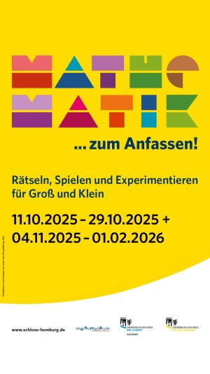 Mit der Sonderausstellung "Mathematik zum Anfassen" lädt das Museum und Forum Schloss Homburg Groß und Klein ein, Mathematik einmal völlig neu zu erleben. (Foto/Grafik: OBK/Mathematikum/Rolf K. Wegst) Mit der Sonderausstellung "Mathematik zum Anfassen" lädt das Museum und Forum Schloss Homburg Groß und Klein ein, Mathematik einmal völlig neu zu erleben. (Foto/Grafik: OBK/Mathematikum/Rolf K. Wegst)
