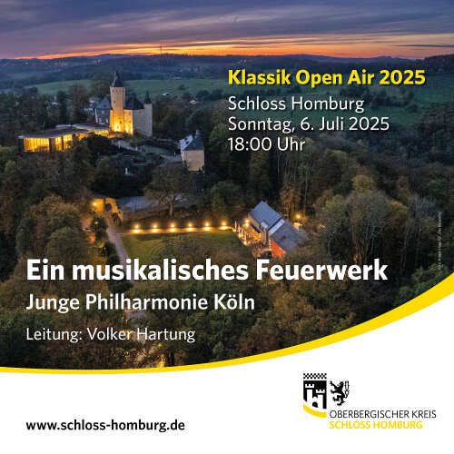 Mit diesem Plakat wirbt Schloss Homburg für das traditionelle Klassik Open Air 2025. (Foto/Grafik: OBK/Holger Hage für "Das Bergische")