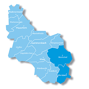 Kreiskarte mit den gekennzeichneten Kommunen des Regionalteams Ost