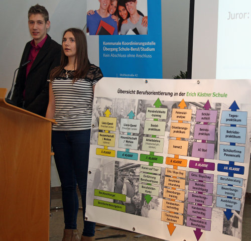 Alexander Höhn und Sabrina Gesenberg präsentierten anschaulich die Initiativen der Erich Kästner Schule in Hückeswagen (Foto:OBK). Alexander Höhn und Sabrina Gesenberg präsentierten anschaulich die Initiativen der Erich Kästner Schule in Hückeswagen (Foto:OBK).