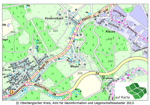 Vollsperrung Klauser Straße Lindlar (Kartenausschnit aus RIO Oberbergischer Kreis)