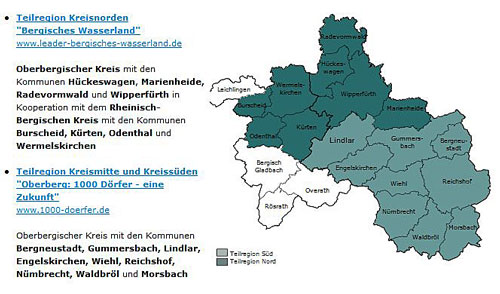 Die Teilregionen des Oberbergischen Kreises bei der Beteiligung am LEADER-Wettbewerb (Foto:OBK)