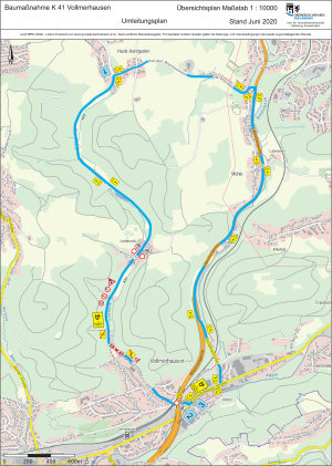 Umleitungsplan zur Sanierung des Gewässerdurchlasses an der K 41. (Foto/ Grafik: OBK)