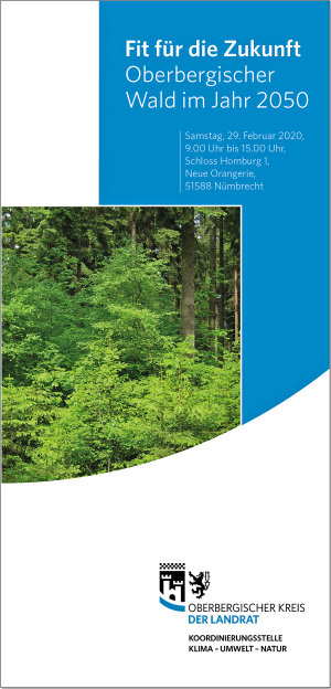 Titel des Flyers "Fit für die Zukunft - Oberbergischer Wald im Jahr 2050". (Foto/ Grafik: OBK) 