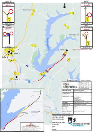 Umleitungsstrecke während der Baumfällarbeiten an der K5 Bevertalsperre. (Foto/ Grafik: OBK)