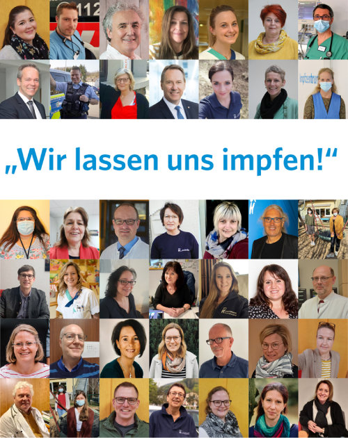 „Wir lassen uns impfen“ – unter diesem Leitspruch werben Vertreterinnen und Vertreter der Ärzteschaft, Pflegepersonal und impfwillige Menschen, die aktuell aufgrund ihrer Berufszugehörigkeit priorisiert mit AstraZeneca-Impfstoff geimpft werden oder künftig geimpft werden können, gemeinsam für die Corona-Schutzimpfung.(Collage: OBK)

