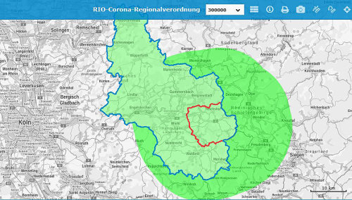 Beispielbild: Bewegungsradius für die Gemeinde Reichshof. (Foto/ Grafik RIO OBK)