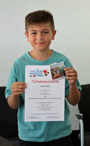 Kazim Özmen (GGS Stadt Radevormwald) gehörte mit 36 Punkten zu den erfolgreichsten Mathekindern. (Foto: OBK) Kazim Özmen (GGS Stadt Radevormwald) gehörte mit 36 Punkten zu den erfolgreichsten Mathekindern. (Foto: OBK)