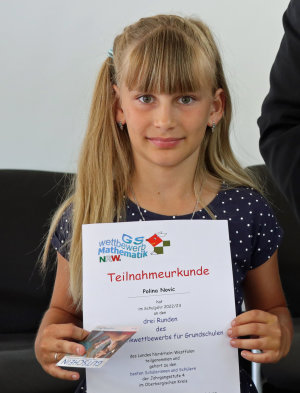 Polina Novik von der GGS Wiedenhof in Waldbröl holte starke 36 Punkte bei der Matheolympiade. (Foto: OBK) Polina Novik von der GGS Wiedenhof in Waldbröl holte starke 36 Punkte bei der Matheolympiade. (Foto: OBK)