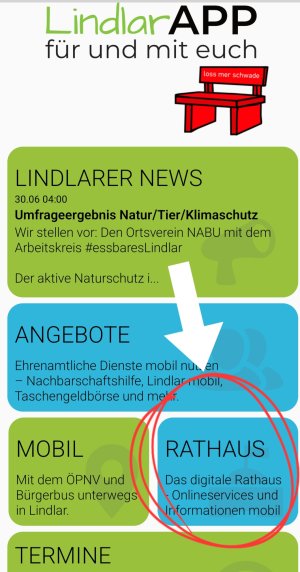 Darstellung der Lindlar App. (Foto/Grafik: Lindlar verbindet e.V.)