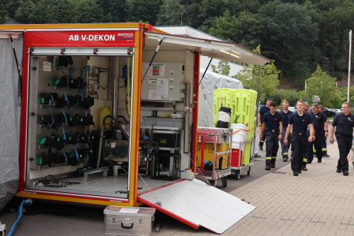 Der Technikraum mit Warmwasseraufbereitung und Lüftung am Dekontaminationsplatz. (Foto: OBK)