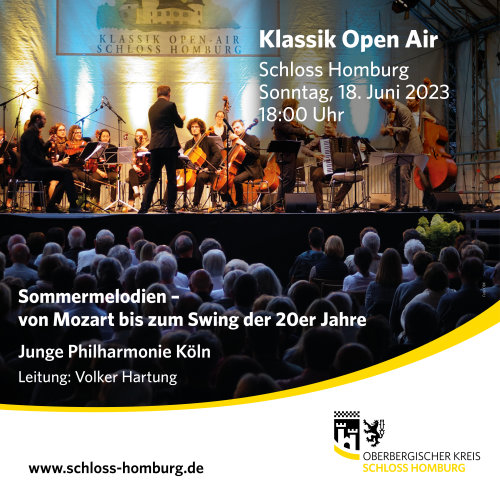 Das Klassik Open Air 2023 präsentiert Sommermelodien - von Mozart bis zum Swing der Goldenen 20er Jahre. (Foto/Grafik: OBK/ Nina Backe) Das Klassik Open Air 2023 präsentiert Sommermelodien - von Mozart bis zum Swing der Goldenen 20er Jahre. (Foto/Grafik: OBK/ Nina Backe)