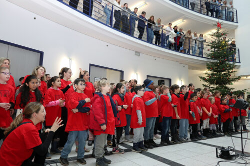 Die Minis und Maxis traten zum mittlerweile 16. Mal im Kreishausfoyer und in neuer Stärke mit insgesamt 93 Schülerinnen und Schülern auf. (Foto: OBK)