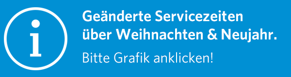 Hinweis auf geänderte Servicezeiten.