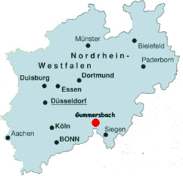 Diese Landkarte zeigt Gummersbach eingebettet in NRW.