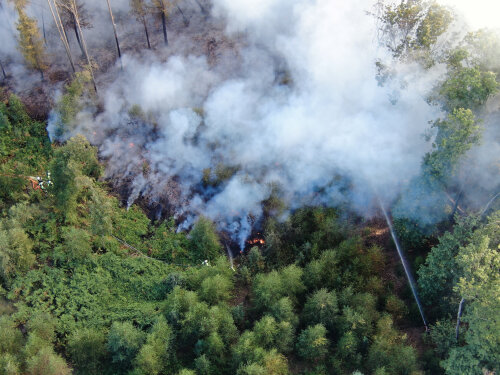 Drohnenaufnahmen von Vegetationsbrand im Waldgebiet Wolfsschlade in Lindlar (Foto: OBK)  