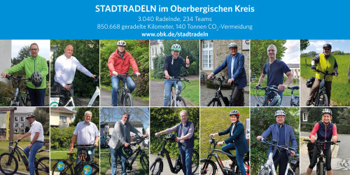 Der Oberbergische Kreis und die Kommunen, die gemeinsam am STADTRADELN 2025 teilgenommen haben, freuen sich über die guten Ergebnisse. (Grafik: OBK/ Fotos: OBK, Kommunen des OBK) Der Oberbergische Kreis und die Kommunen, die gemeinsam am STADTRADELN 2025 teilgenommen haben, freuen sich über die guten Ergebnisse. (Grafik: OBK/ Fotos: OBK, Kommunen des OBK)