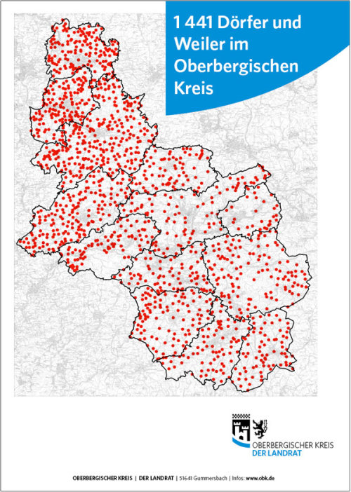 Karte Dörfer im Oberbergischen Kreis