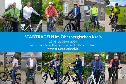 Landrat Jochen Hagt und die Bürgermeisterinnen und Bürgermeister der Kommunen werben für das STADTRADELN 2024. (Collage: OBK, Fotos: OBK, Kommunen) Landrat Jochen Hagt und die Bürgermeisterinnen und Bürgermeister der Kommunen werben für das STADTRADELN 2024. (Collage: OBK, Fotos: OBK, Kommunen)
