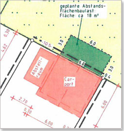Grundstücksplan mit eingezeichneter Baulast