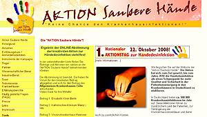Verkleinerter Ausschnitt aus der Homepage www.aktion-sauberehaende.de