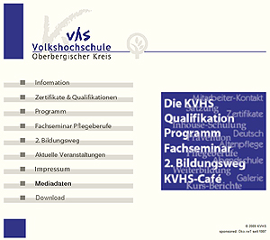 Verkleinerte Abbildung der Homepage der Kreisvolkshochschule