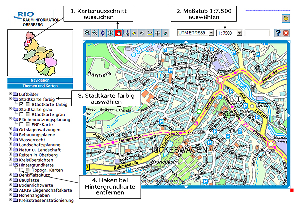 RIO-Anleitung zur Anzeige des Stadtplans der Stadt Hückeswagen