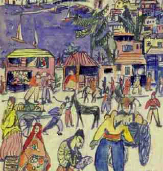 Die Abbildung zeigt das Werk "Chinesische Volksszene" von Fifi Kreutzer 1921, Aquarell, Privatbesitz Die Abbildung zeigt das Werk "Chinesische Volksszene" von Fifi Kreutzer 1921, Aquarell, Privatbesitz