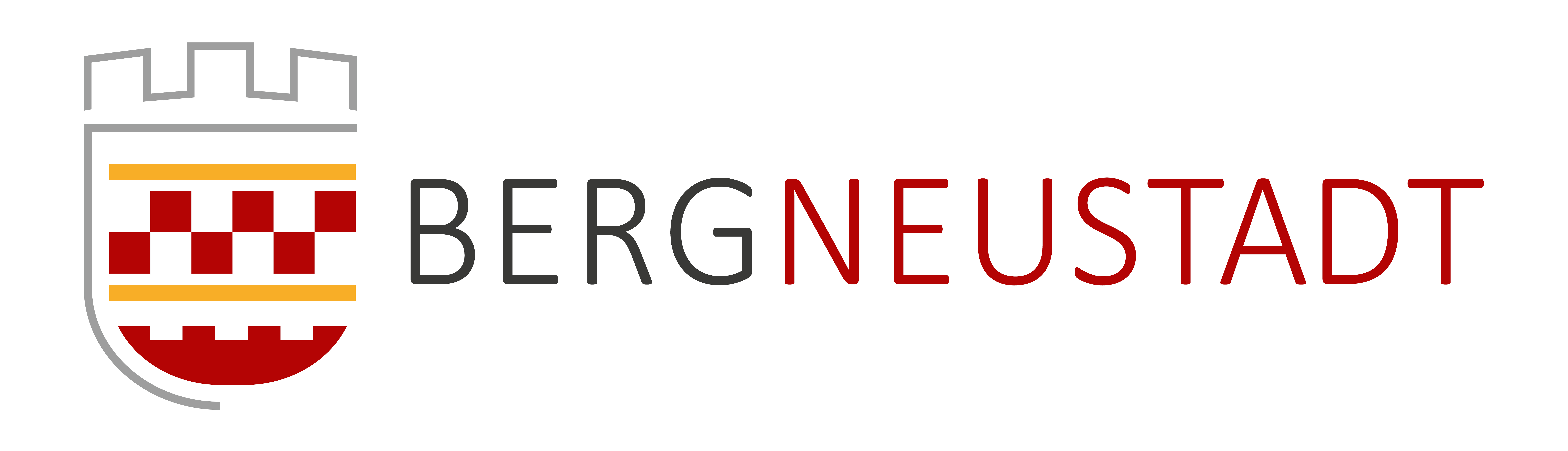 Logo mit einem Wappen links und dem Text 'BERGNEUSTADT' rechts. Das Wappen zeigt stilisierte Zinnen, rote und gelbe Balken sowie ein Schachbrettmuster.