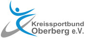 Logo des Kreissportbundes Oberberg e.V. mit einer stilisierten blauen Figur und grauem Schwung sowie dem Schriftzug 'Kreissportbund Oberberg e.V.' in Grau.
