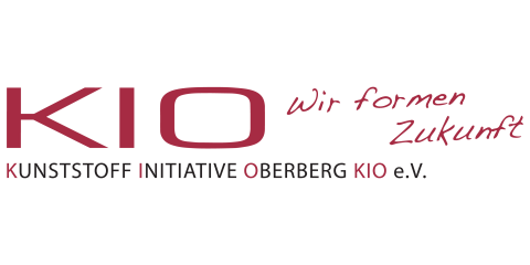 Logo mit dem Schriftzug 'KIO Wir formen Zukunft' in roten und schwarzen Buchstaben. Darunter steht 'Kunststoff Initiative Oberberg KIO e.V.'.