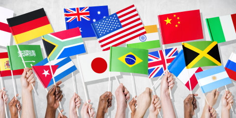 Group Of Hands Holding National Flags