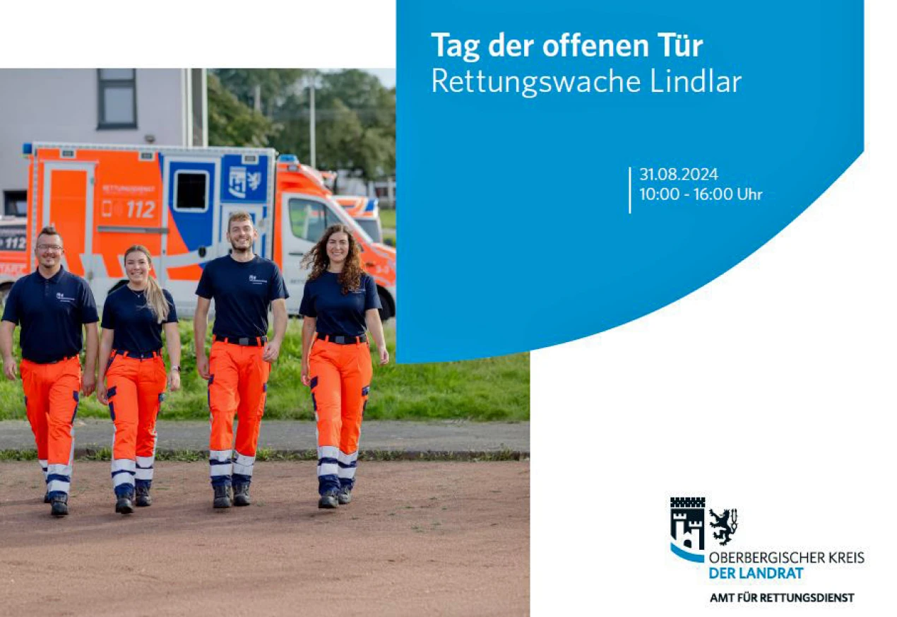 Der Oberbergische Kreis eröffnet am 31.08.2024 offiziell die neue Rettungswache Lindlar. (Grafik/ Foto: OBK)