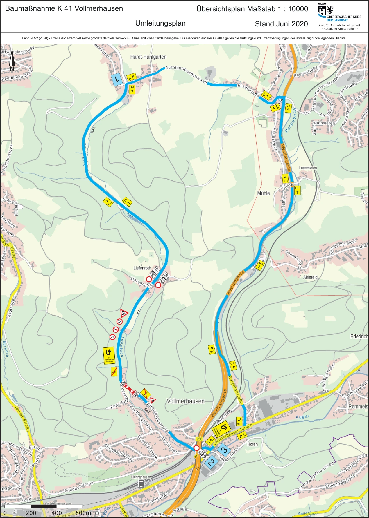 Umleitungsplan zur Sanierung des Gewässerdurchlasses an der K 41. (Foto/ Grafik: OBK)