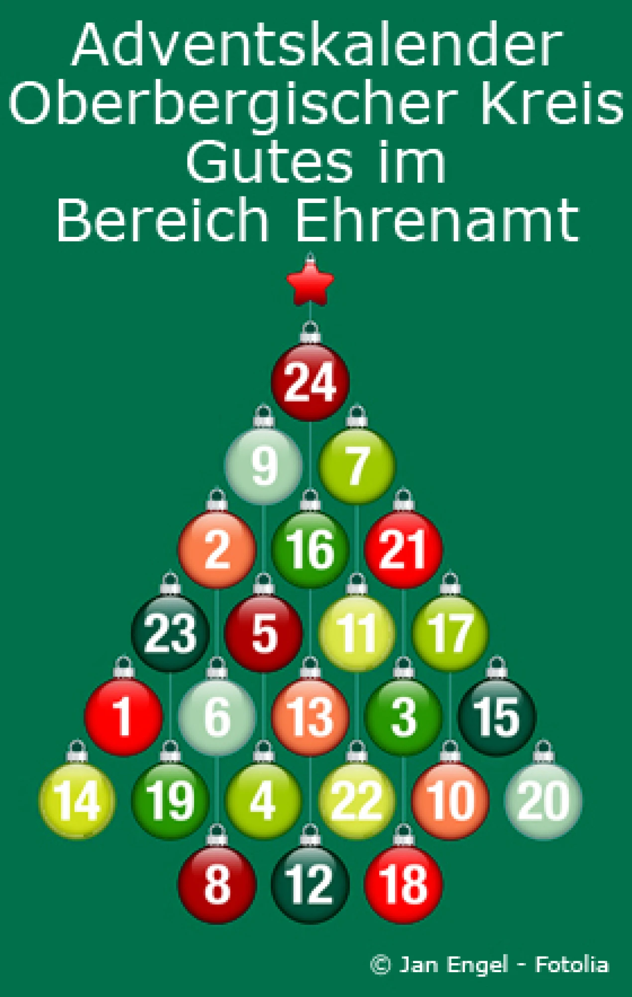 Hinter den bunten Kugeln des digitalen Adventskalenders stecken kurze, positive Geschichten zu engagierten Menschen im Oberbergischen Kreis. (Foto/ Grafik: OBK/Jan Engel - Fotolia) 